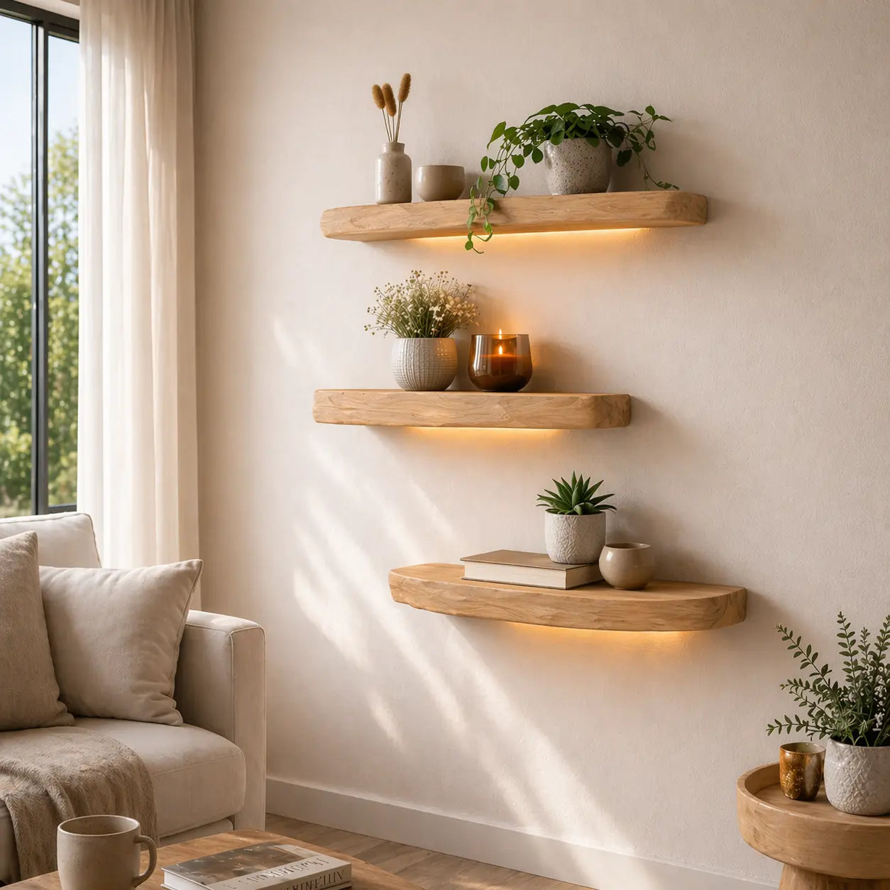 Solid Wood Floating Wall Shelf Rustic Live Edge Wall Mounted Shelf Decor Kitchnce