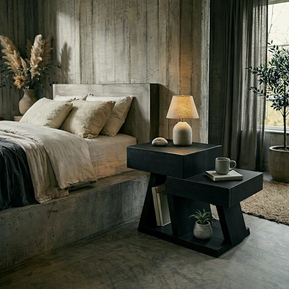 Solid Wood Nightstand Set with Drawer & Shelf – Modern Rustic Bedside Tables