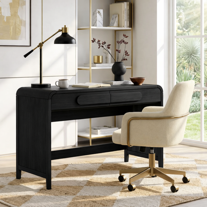 Modern Writing Desk with Storage Drawers and Open Shelf Home Office Desk