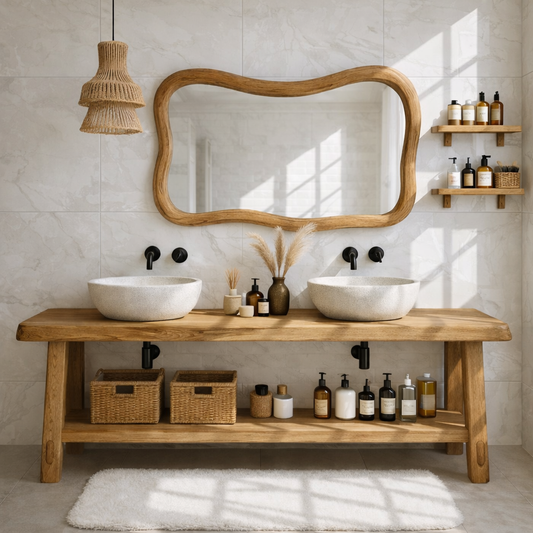 Rustic Double Bathroom Vanity Cabinet With Open Shelf Wood Vanity Base Console Kitchnce