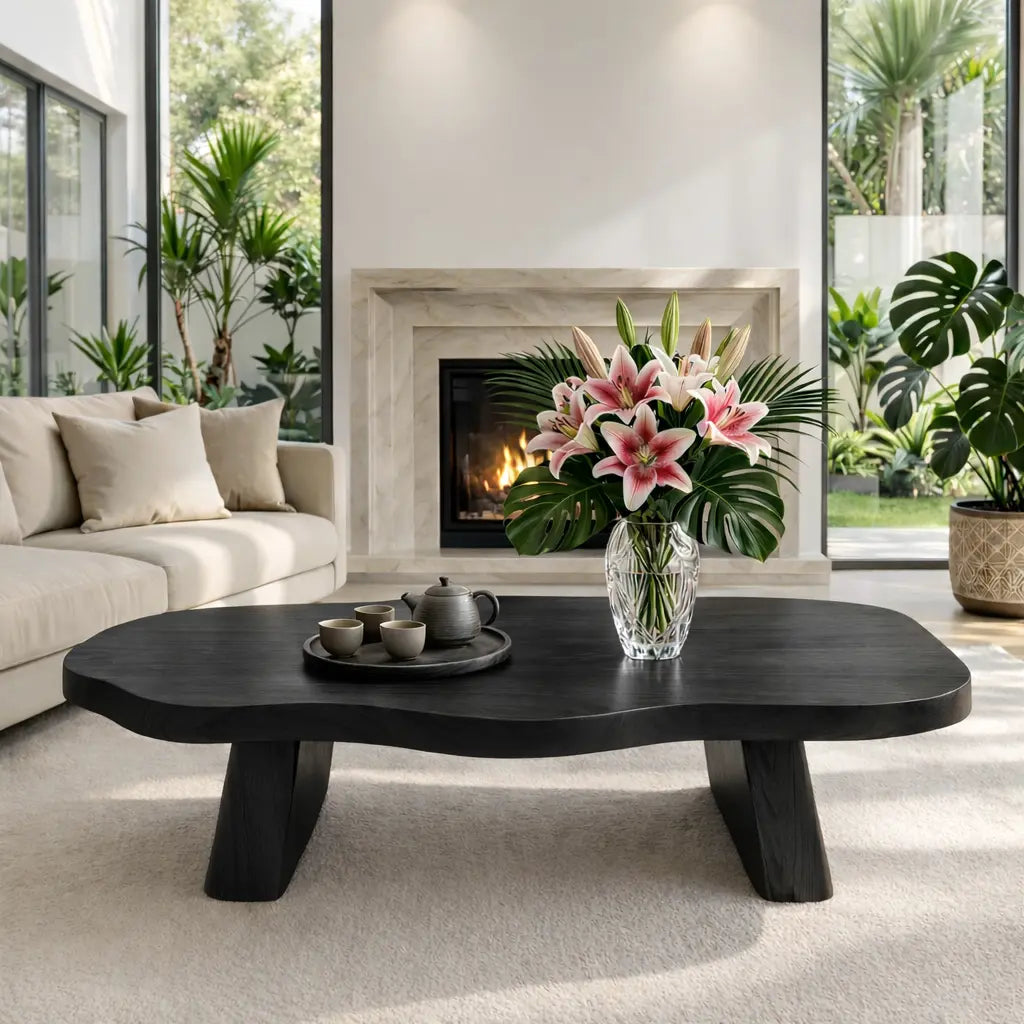 Elegant Live Edge Wooden Coffee Table, Modern and Stylish Living Room Furniture Kitchnce