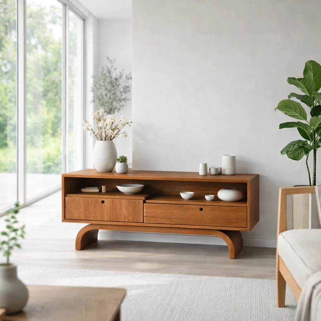 Solid Wood Sideboard Console with Drawers – Minimalist Storage Cabinet