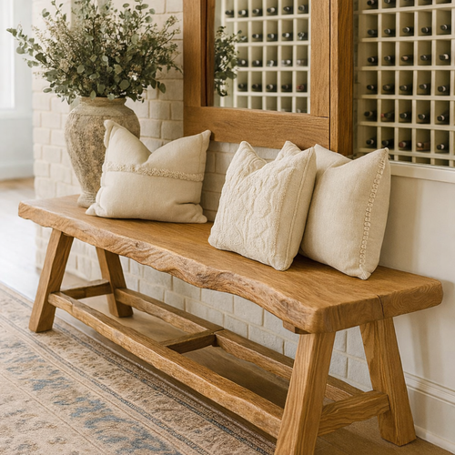 Live Edge Solid Wood Bench, Rustic Handmade Entryway and Dining Seat