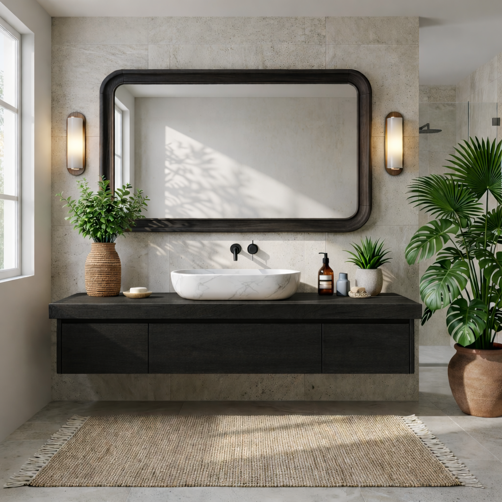 Modern Floating Vanity with Storage, Wall-Mounted Oak Bathroom Cabinet, Minimalist Design Kitchnce