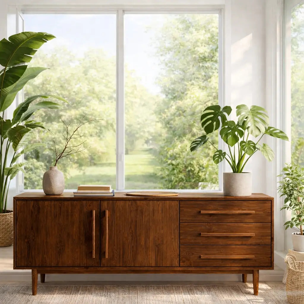 Modern Oak Console Table with Drawers & Cabinet Kitchnce