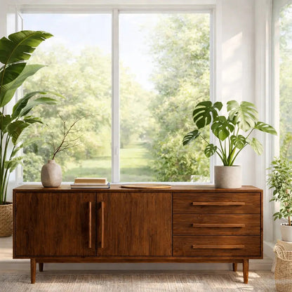 Modern Oak Console Table with Drawers & Cabinet Kitchnce