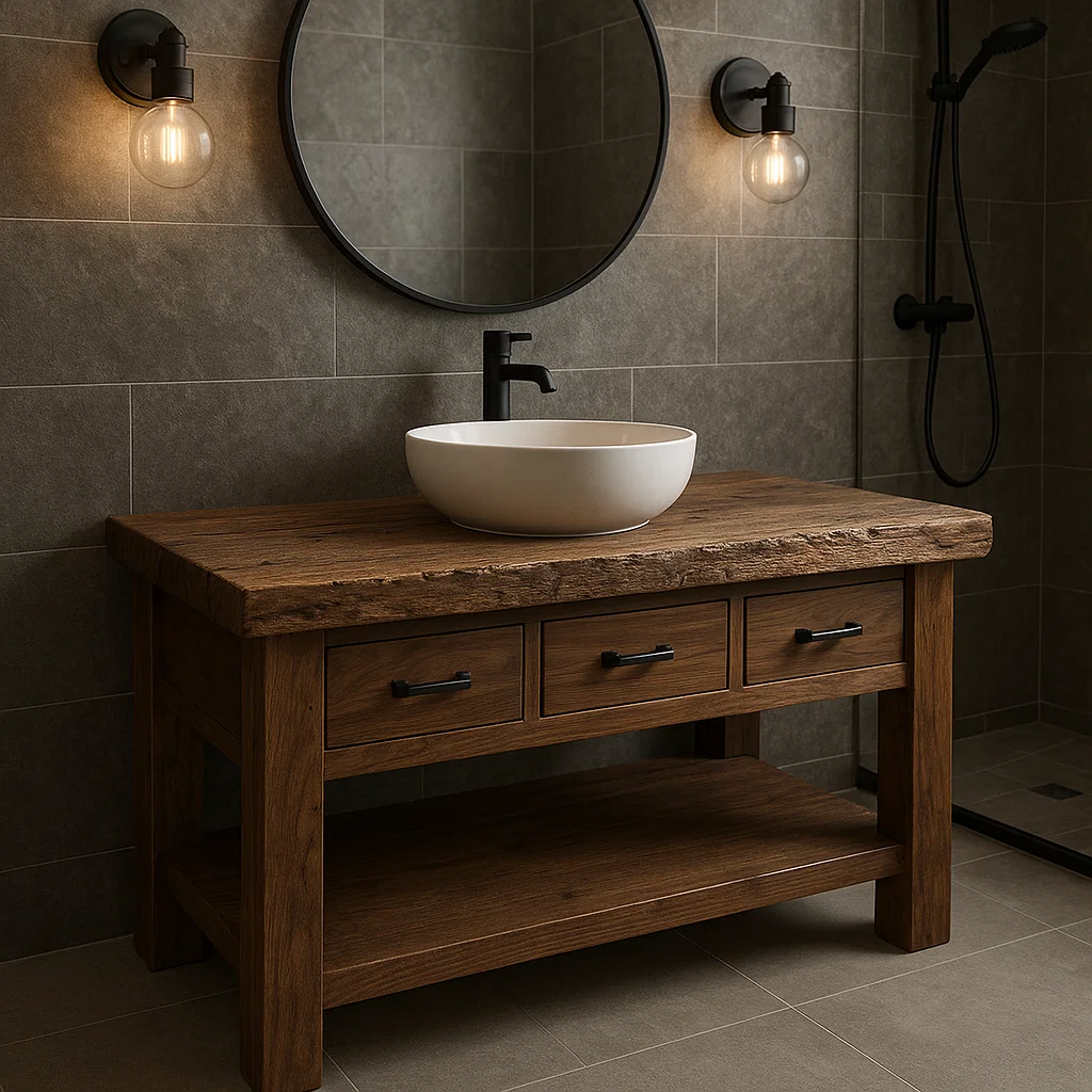 Solid Wood Bathroom Vanity Rustic Single Sink Farmhouse with Drawers and Shelf