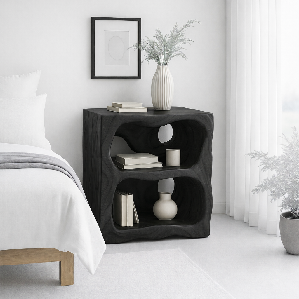 Modern Nightstand with Curved Shelves - Natural Oak Wood Design for Bedroom Kitchnce