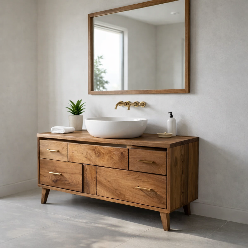 Minimalist Solid Wood Bathroom Vanity Cabinet – Modern Wall Mount, No Sink