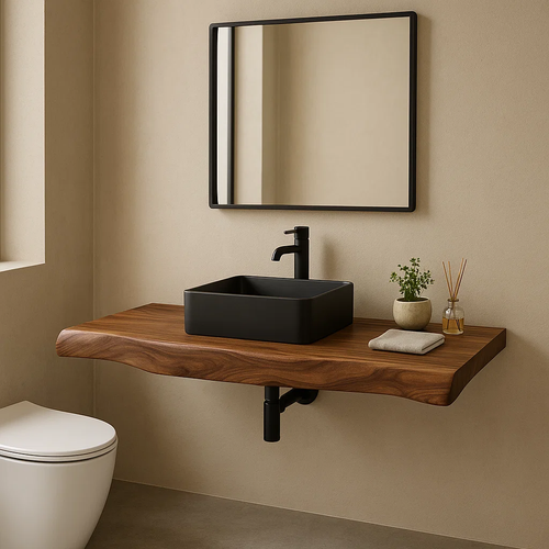 Solid Wood Live Edge Floating Bathroom Vanity – Modern Wall Mounted Vanity Top