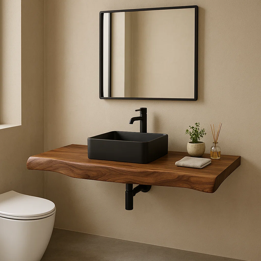 Solid Wood Live Edge Floating Bathroom Vanity – Modern Wall Mounted Vanity Top
