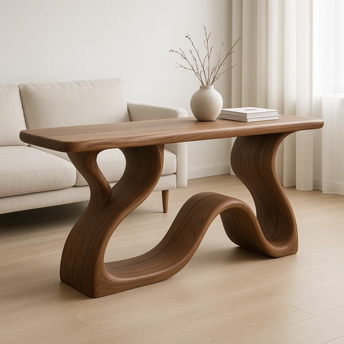 Handcrafted Solid Wood Wave Console Table – Sculptural Organic Flow Design for Modern Interiors Kitchnce