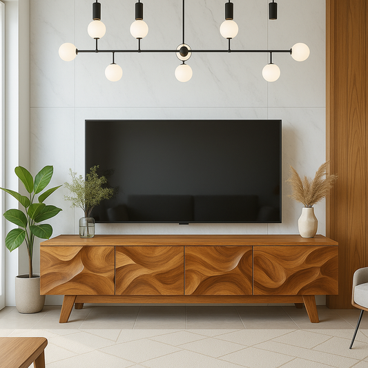 Solid Wood TV Stand Mid Century Modern Walnut Media Console with Storage Cabinet