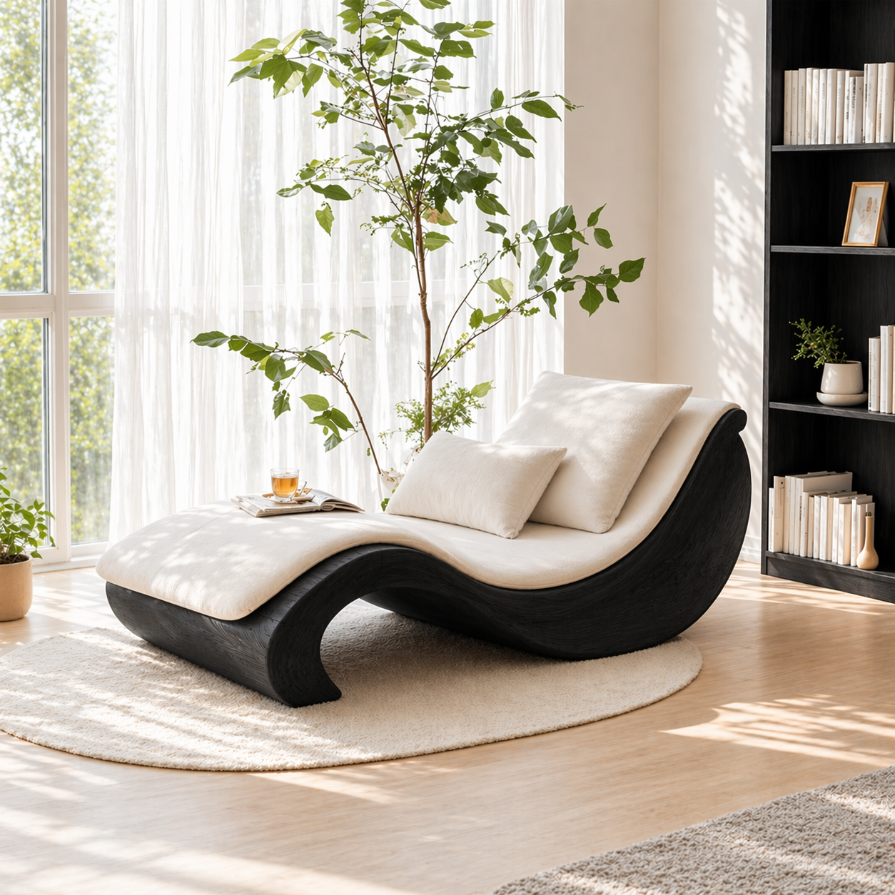 Modern Sculptural Chaise Lounge Curved Daybed with Cushion for Luxury Bedroom