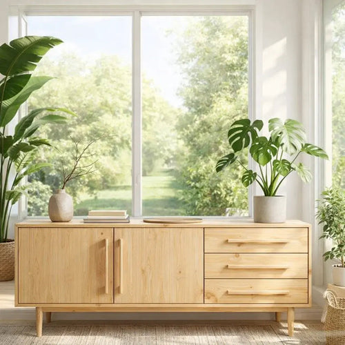 Modern Oak Console Table with Drawers & Cabinet Kitchnce