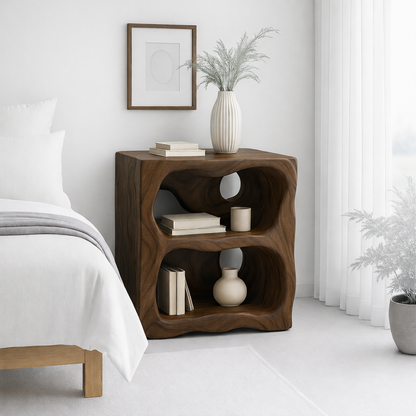 Modern Nightstand with Curved Shelves - Natural Oak Wood Design for Bedroom Kitchnce
