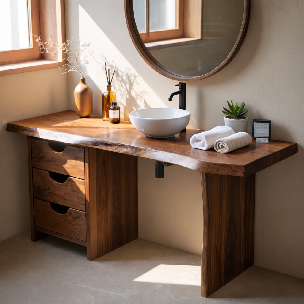 Rustic Live Edge Wood Bathroom Vanity Cabinet With Drawers Natural Wood Vanity Base Kitchnce