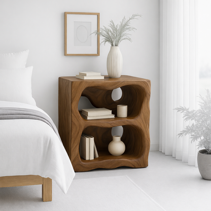 Modern Nightstand with Curved Shelves - Natural Oak Wood Design for Bedroom Kitchnce