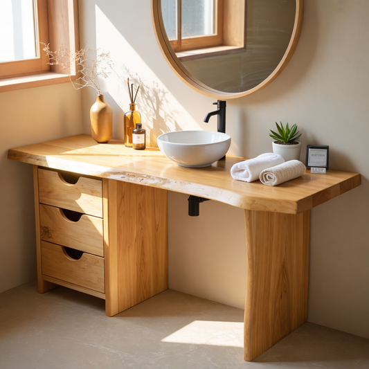 Rustic Live Edge Wood Bathroom Vanity Cabinet With Drawers Natural Wood Vanity Base Kitchnce