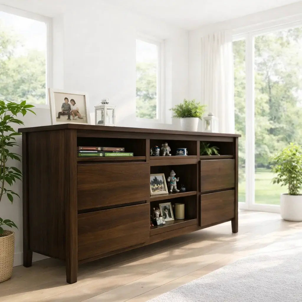 Modern Solid Wood Console Table with Shelves & Storage Kitchnce
