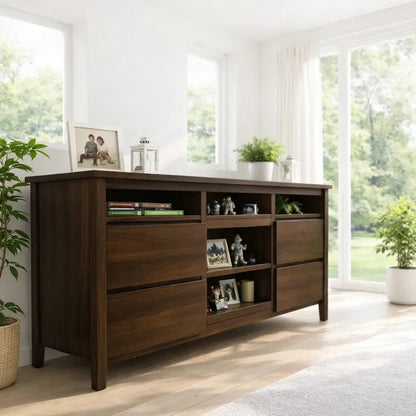 Modern Solid Wood Console Table with Shelves & Storage Kitchnce