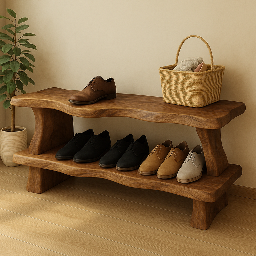 Rustic Wooden Shoe Storage Bench – Solid Wood Entryway Bench with Open Shelf Kitchnce