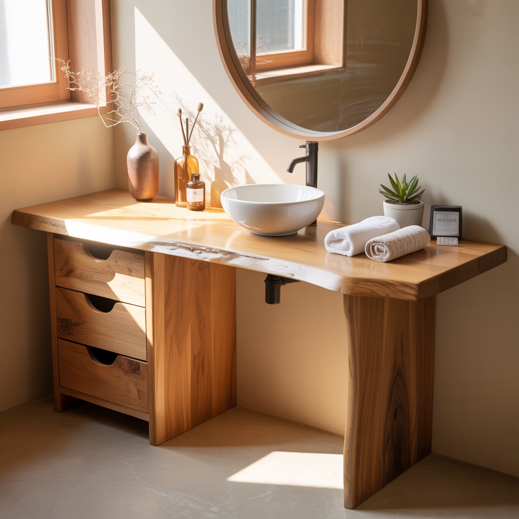 Rustic Live Edge Wood Bathroom Vanity Cabinet With Drawers Natural Wood Vanity Base Kitchnce
