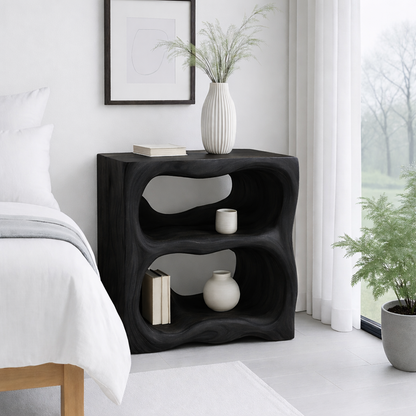Contemporary Nightstand with Curved Shelves and Open Storage - Natural Oak Design Kitchnce