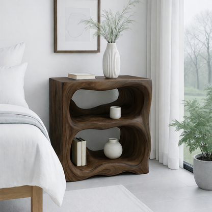 Contemporary Nightstand with Curved Shelves and Open Storage - Natural Oak Design Kitchnce