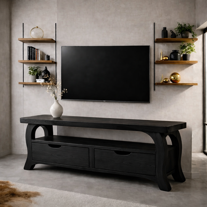 Modern Solid Wood TV Console with Storage Drawers – Wooden Media TV Stand Kitchnce