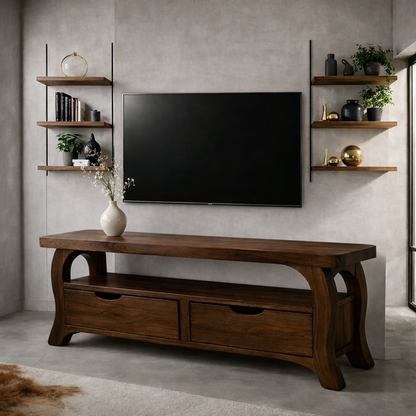 Modern Solid Wood TV Console with Storage Drawers – Wooden Media TV Stand Kitchnce