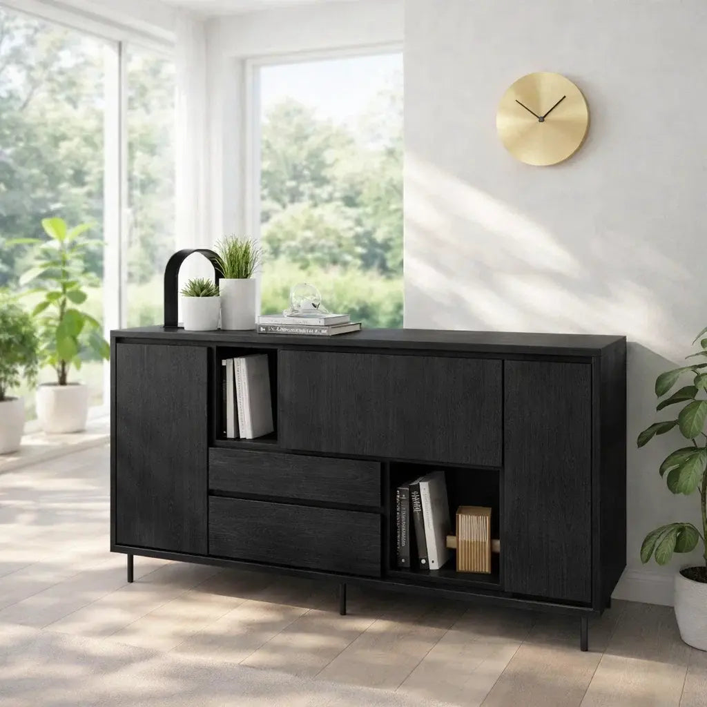 Modern Wood Console Table with Storage Cabinet & Shelves Kitchnce