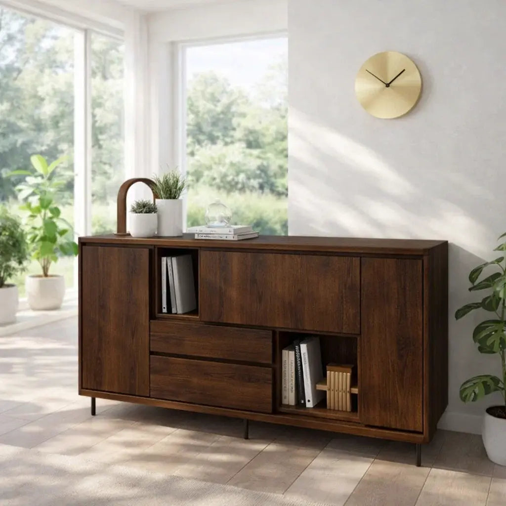 Modern Wood Console Table with Storage Cabinet & Shelves Kitchnce