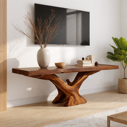 Rustic Solid Wood TV Stand Sculptural Base Media Console Modern Entertainment Table Kitchnce