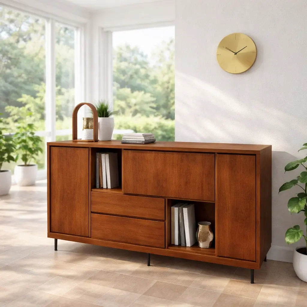 Modern Wood Console Table with Storage Cabinet & Shelves Kitchnce