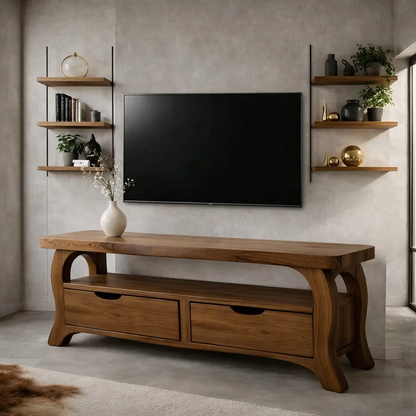 Modern Solid Wood TV Console with Storage Drawers – Wooden Media TV Stand Kitchnce