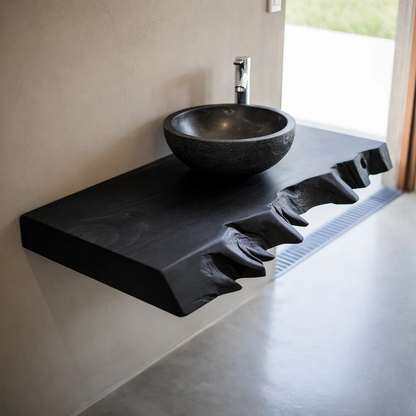 Live Edge Solid Wood Floating Bathroom Vanity – Rustic Wall Mounted Vanity Top