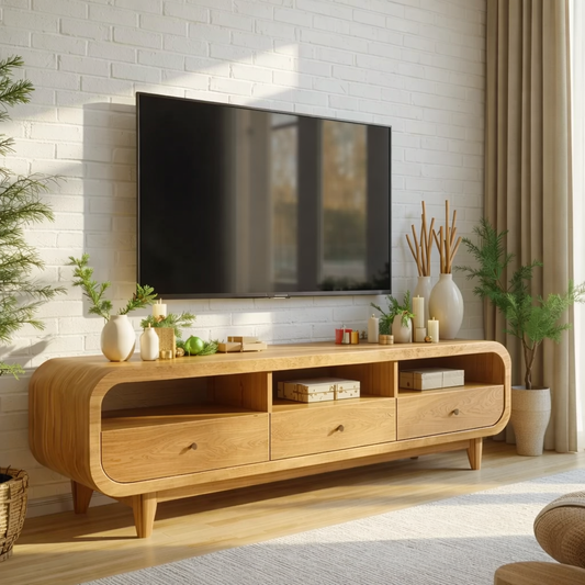 Mid Century Walnut TV Stand Solid Wood Media Console Modern Entertainment Center Cabinet Kitchnce