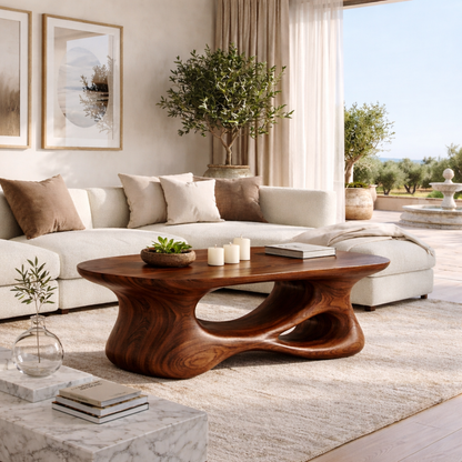 Sculptural Wooden Coffee Table with Curved Modern Design