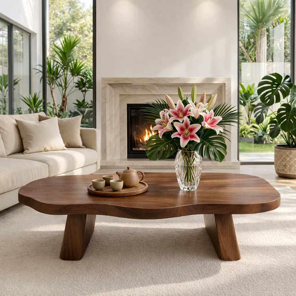 Elegant Live Edge Wooden Coffee Table, Modern and Stylish Living Room Furniture Kitchnce