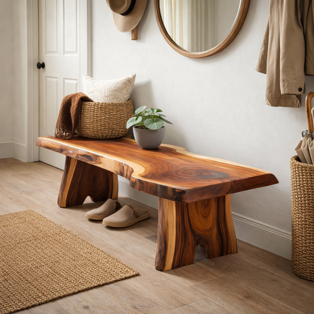Live Edge Entryway Bench | Solid Wood Hallway Bench with Natural Finish Kitchnce