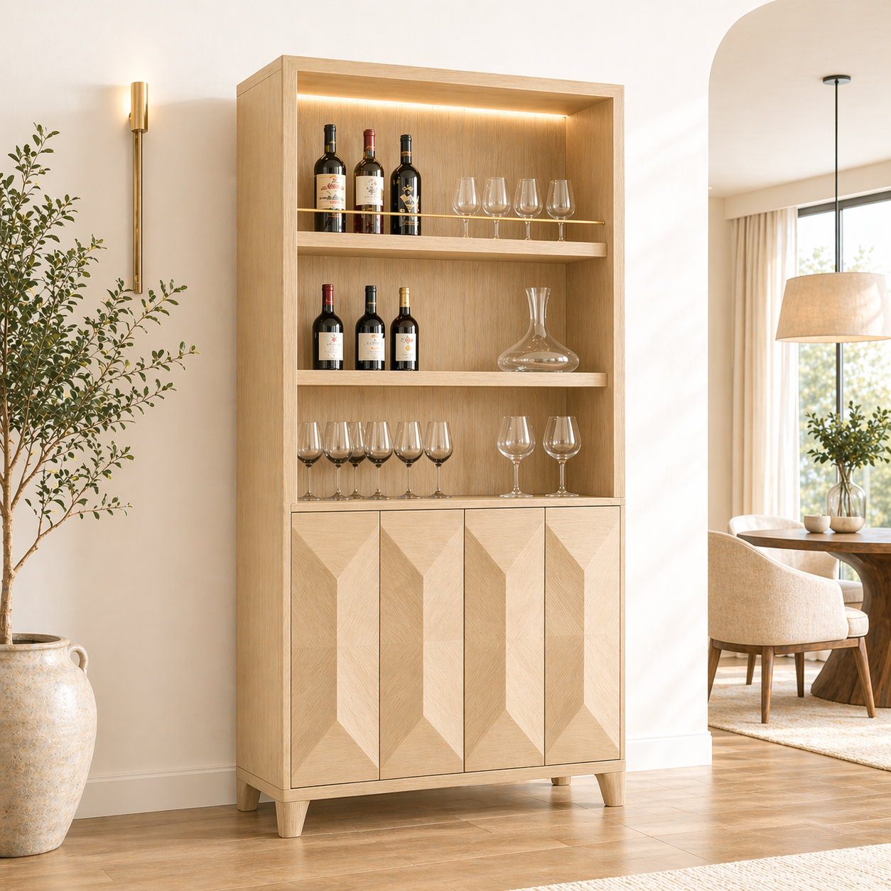 Modern Tall Wine Cabinet Bar Storage Glass Rack Freestanding Display Cabinet