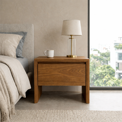 Minimalist Walnut Wood Nightstand | Modern Floating Drawer Table