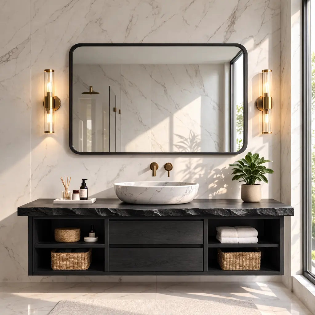 Floating Bathroom Vanity with Natural Wood and Modern Design, Spacious Storage Kitchnce