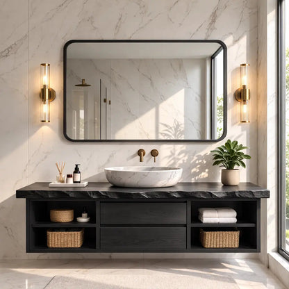 Floating Bathroom Vanity with Natural Wood and Modern Design, Spacious Storage Kitchnce