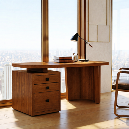 Modern Home Office Desk with Drawers, Executive Writing Table, Minimalist Workstation