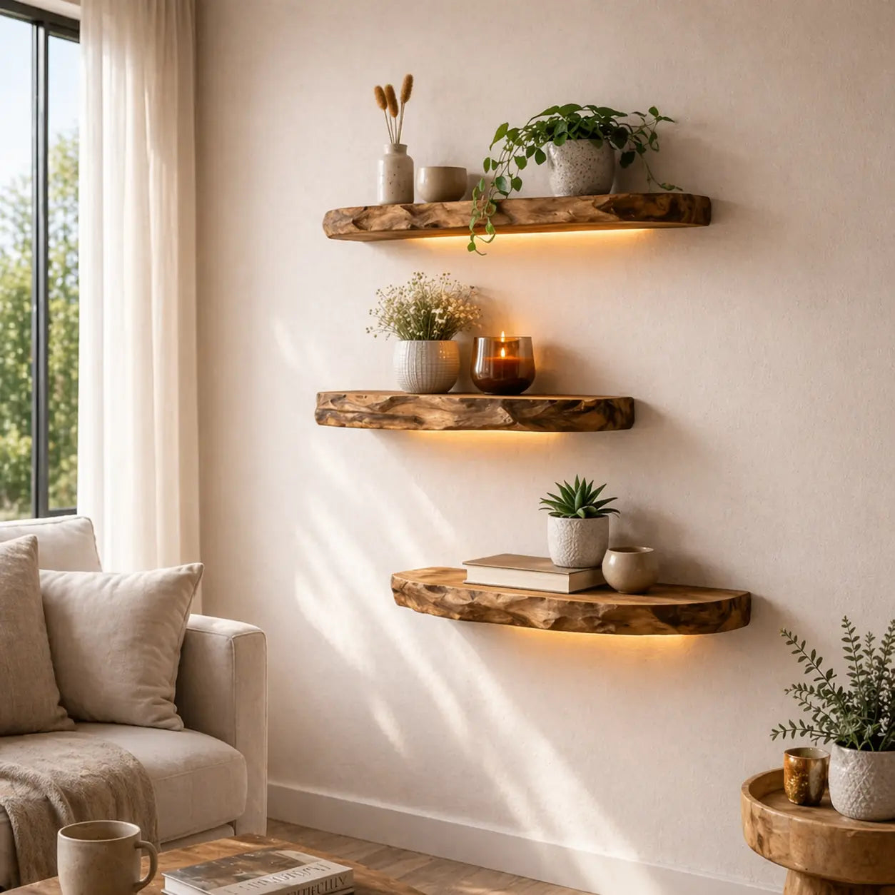 Solid Wood Floating Wall Shelf Rustic Live Edge Wall Mounted Shelf Decor Kitchnce