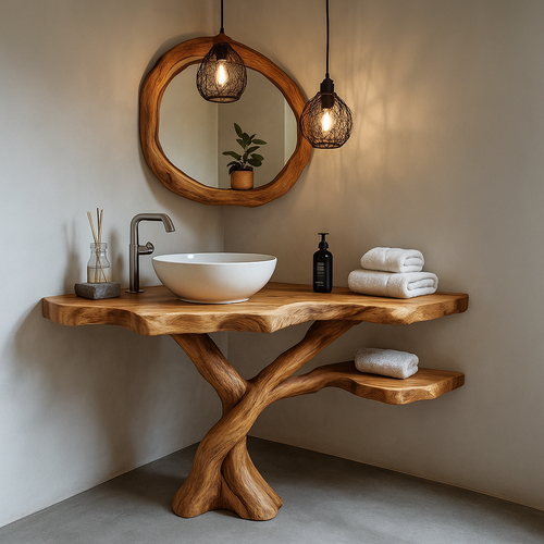 Handcrafted Solid Wood Bathroom Vanity – Artistic Live Edge Design for Modern Natural Spaces Kitchnce