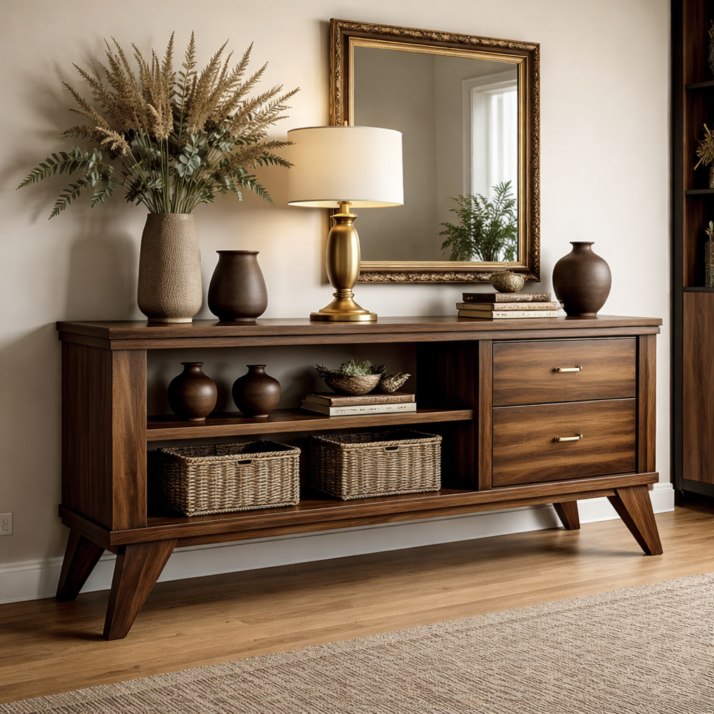 Handcrafted Console Cabinet with Storage - Mid-Century Modern Design
