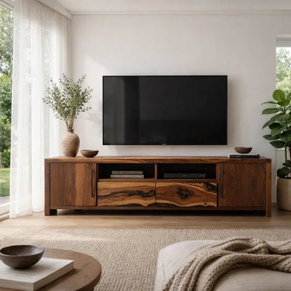 Solid Wood TV Cabinet with Live Edge Drawers – Modern Rustic Media Console Kitchnce